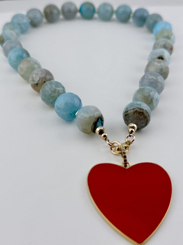 Blue Fire Crackle Red Hear Necklace - Image 3