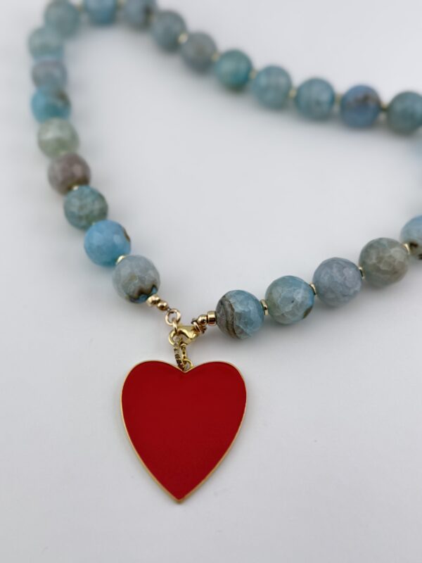 Blue Fire Crackle Red Hear Necklace - Image 4