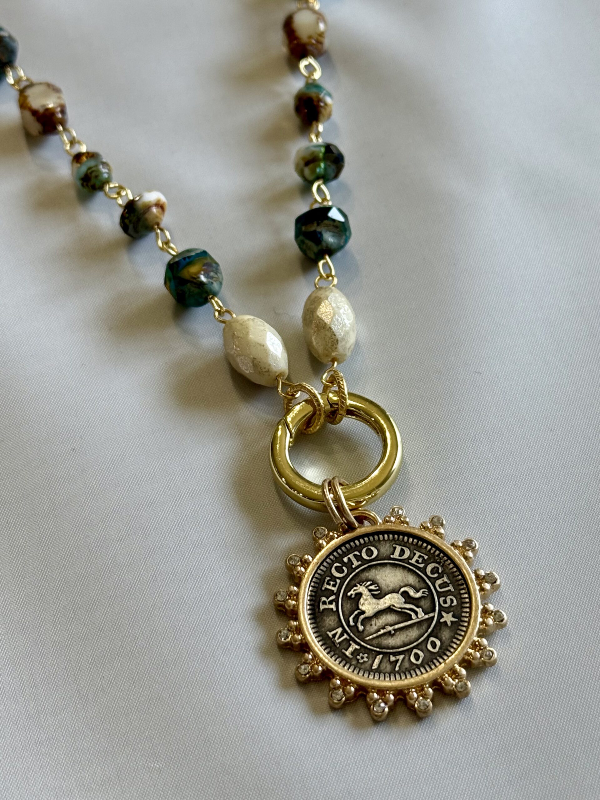 Equestrian Coin Rosary Necklace