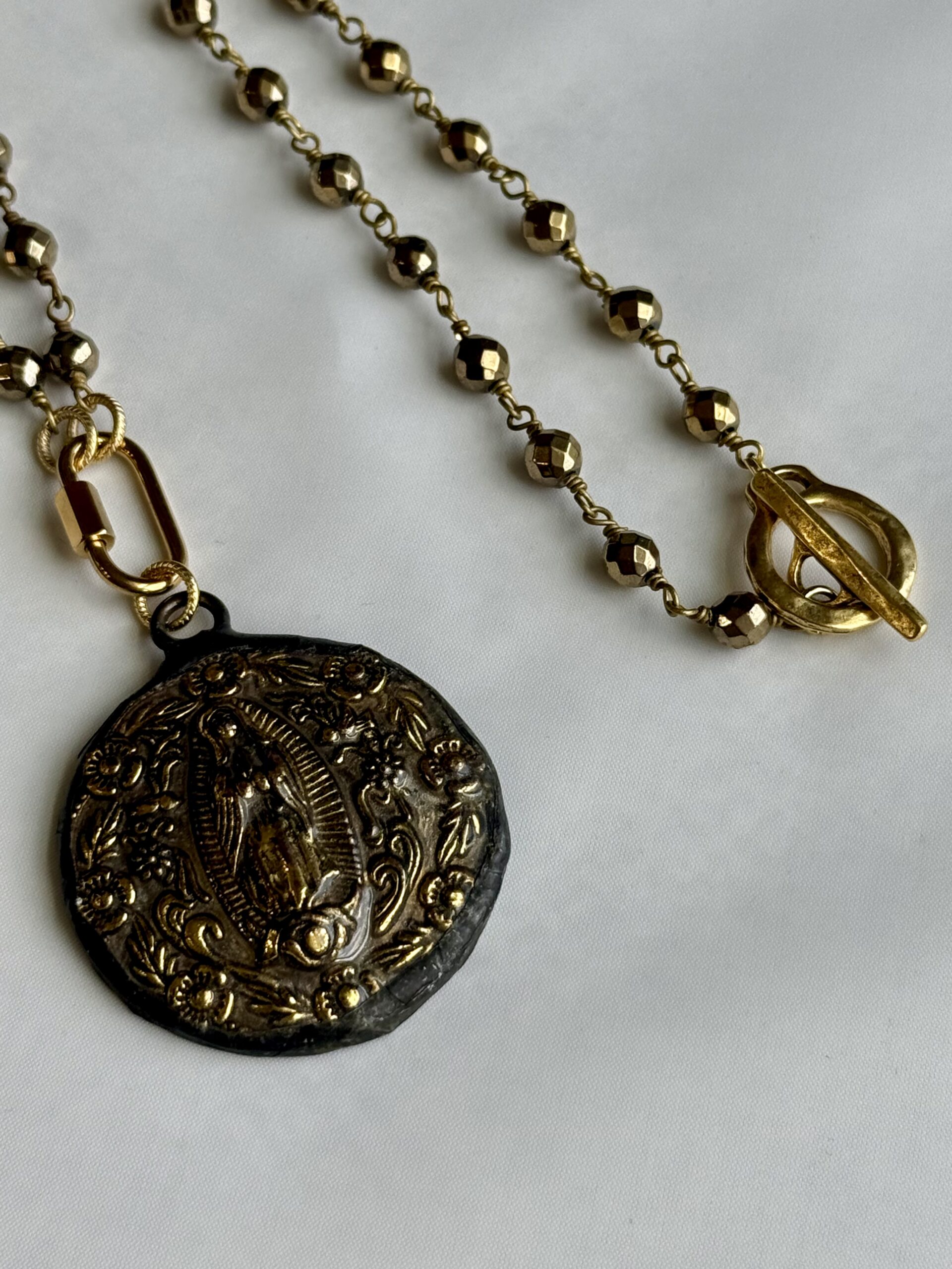 Mother Mary Hematite Rosary Necklace