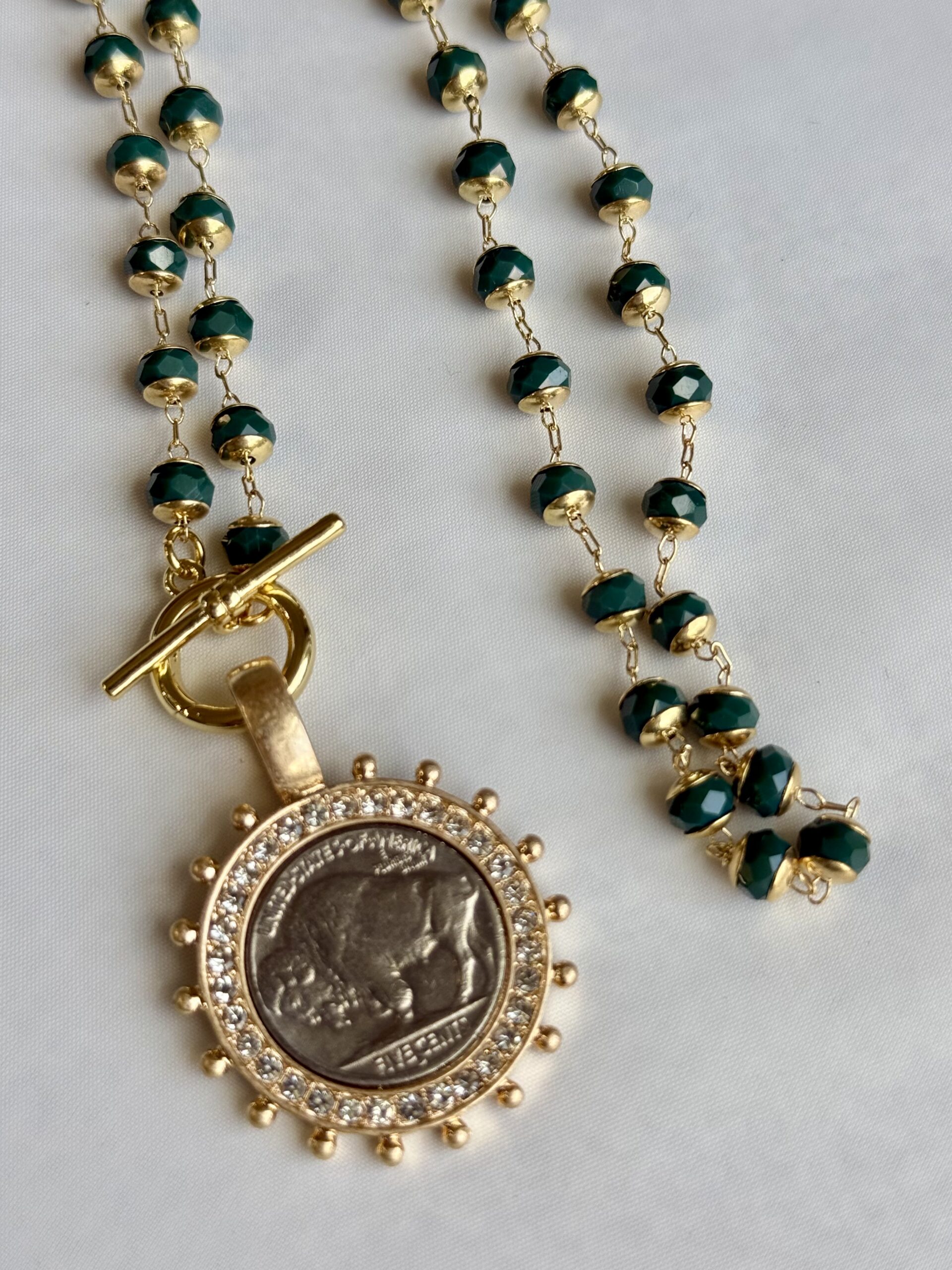 Emerald Buffalo Rosary Necklace - Image 2