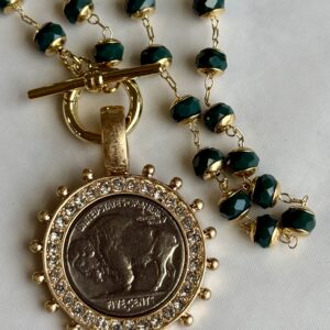 Emerald Buffalo Rosary Necklace