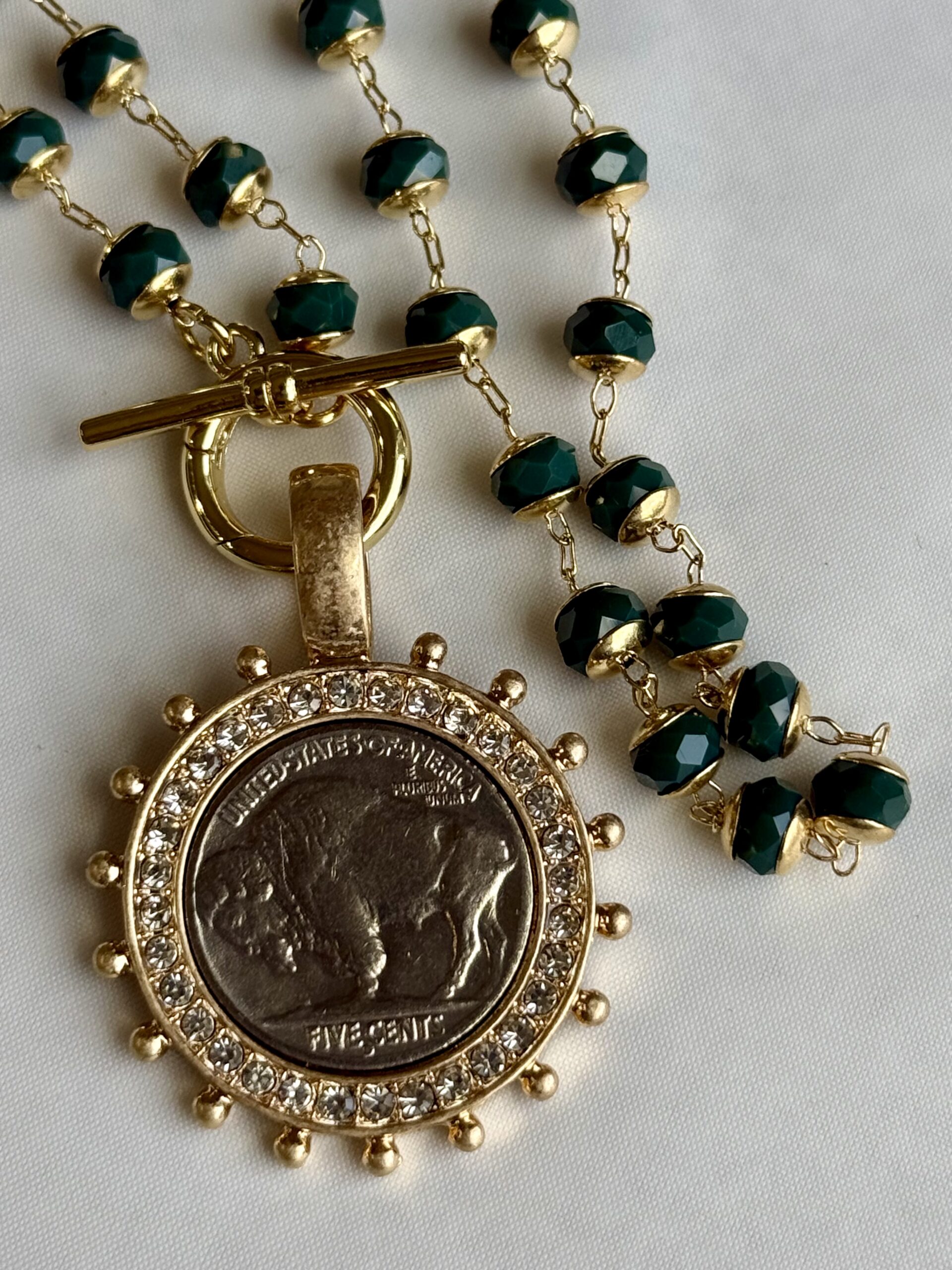 Emerald Buffalo Rosary Necklace