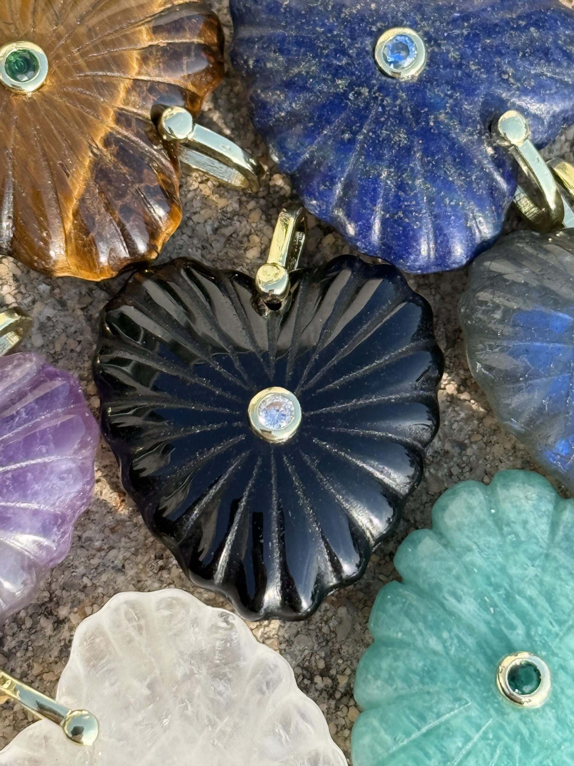 Carved Gemstone Flower Necklace - Image 13