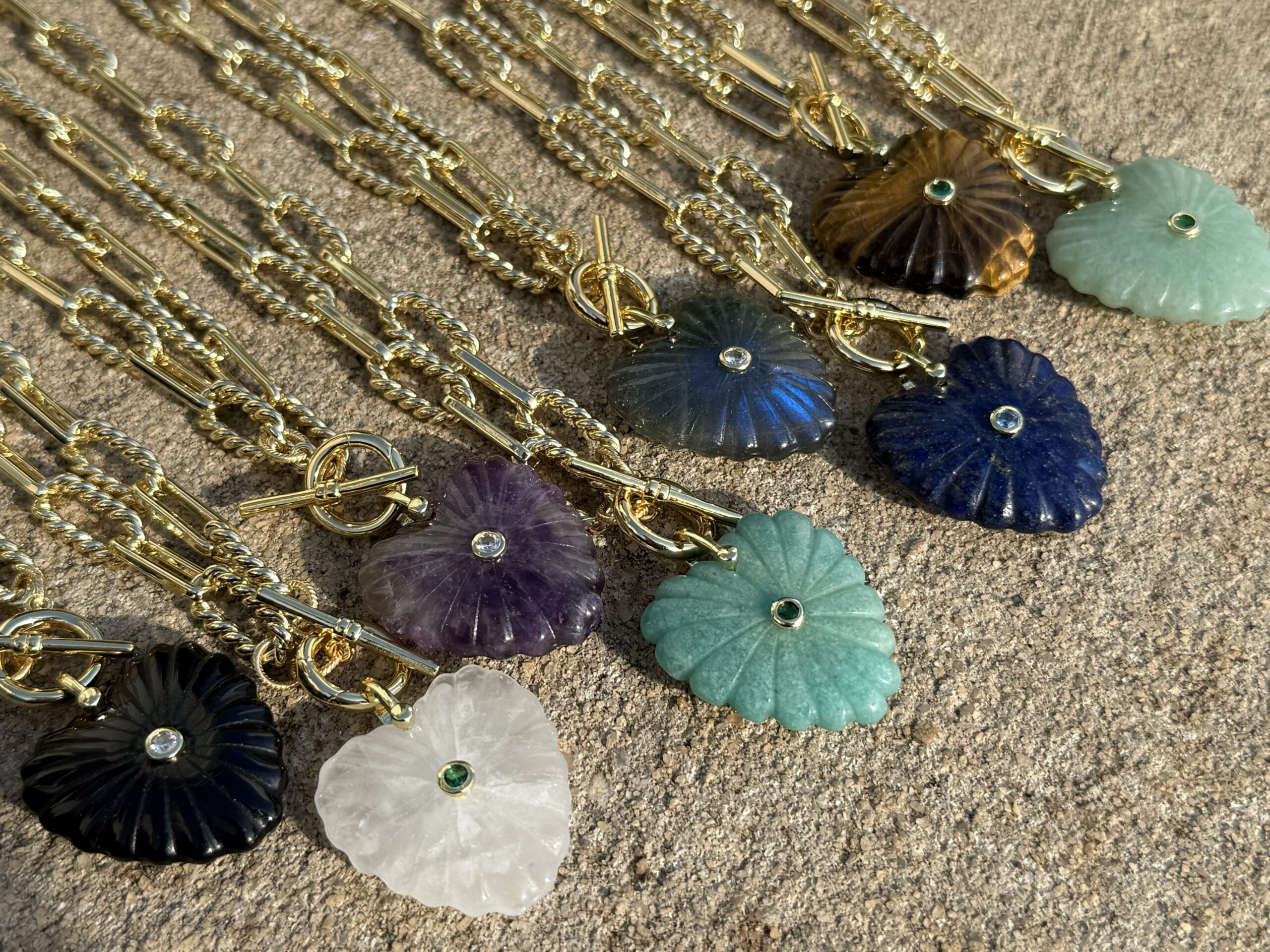 Carved Gemstone Flower Necklace