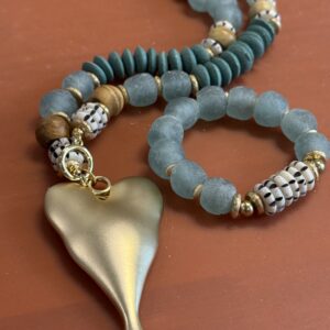 Sea Glass & African Bone Statement Necklace