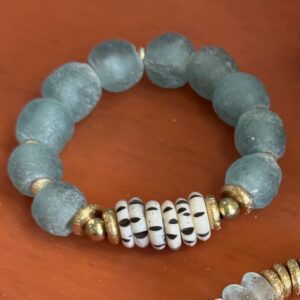 Sea Glass & African Bone Stretch Bracelet